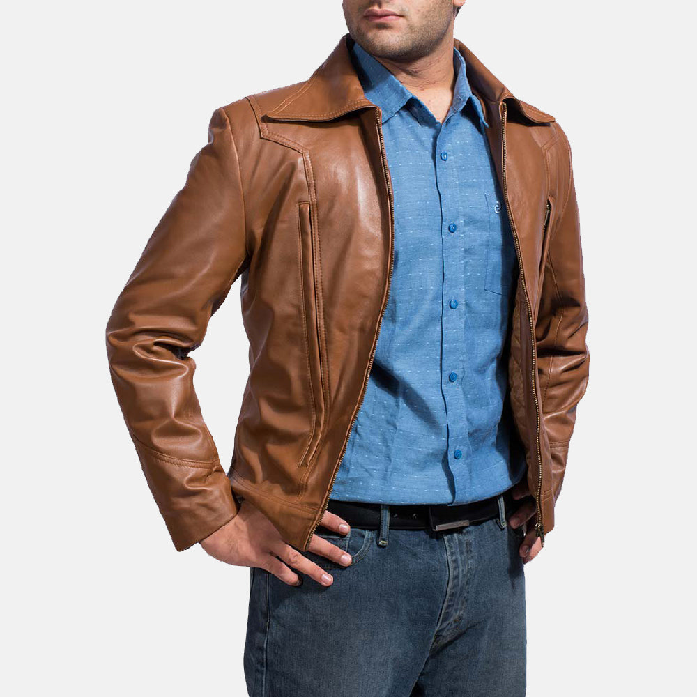 Old School Marron Veste en Cuir pour Homme - Vue de profil avec coupe de manche ergonomique