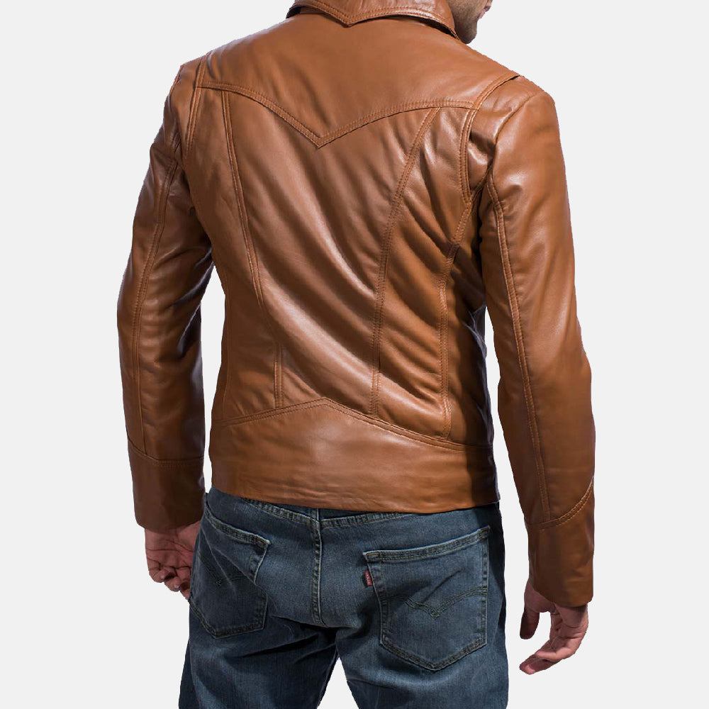 Vue détaillée of Shirt &amp; Zipper Hardware on Old School Marron Veste en Cuir pour Homme