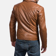Vue détaillée of Shirt &amp; Zipper Hardware on Old School Marron Veste en Cuir pour Homme
