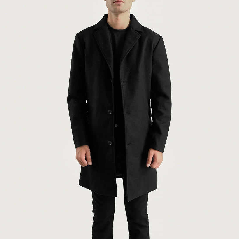 Petrillo Noir Wool Single Breasted Manteau en Cuir pour Homme
