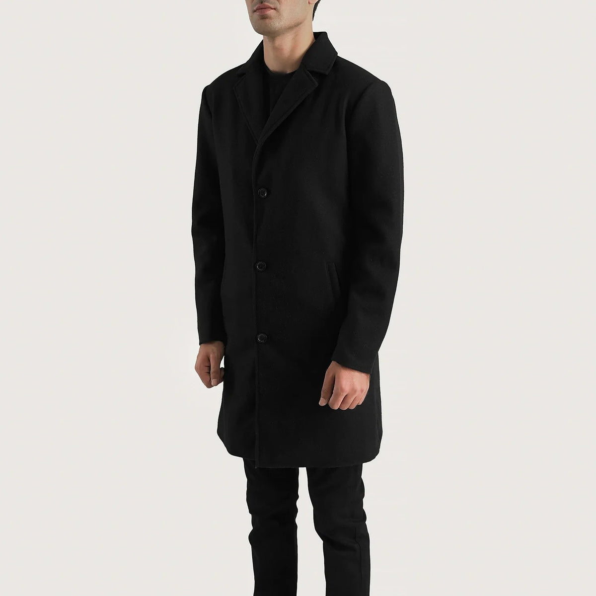 Black Synthetic Wool Trench Coat - Vue de dos avec coupe ajustée aux épaules &amp; ourlet soigné