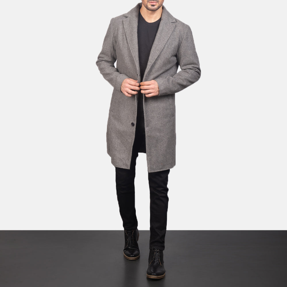 
Petrillo Gris Wool Single Breasted Manteau en Cuir pour Homme in Grey Synthetic Wool - Vue de face & silhouette ajustée | Acheter en ligne