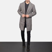 
Petrillo Gris Wool Single Breasted Manteau en Cuir pour Homme in Grey Synthetic Wool - Vue de face & silhouette ajustée | Acheter en ligne
