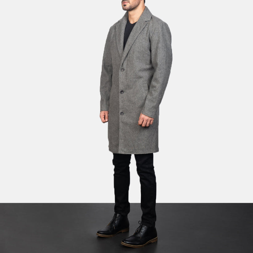 Petrillo Gris Wool Single Breasted Manteau en Cuir pour Homme