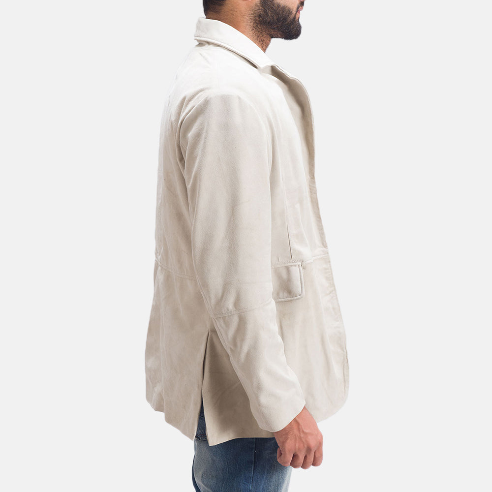 Vue détaillée of Notch &amp; Button Hardware on Men's Professor By Day Suede Blazer en Cuir pour Homme