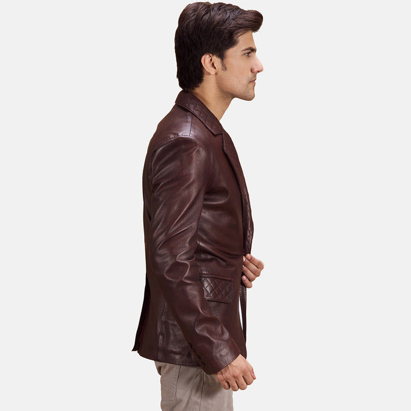 Radaron Matelassé Bordeaux Blazer en Cuir en Cuir pour Homme