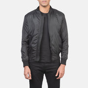 Men's Ramon Noir Blouson Bomber en Cuir pour Homme in Black Nylon - Vue de face &amp; silhouette ajustée | Acheter en ligne