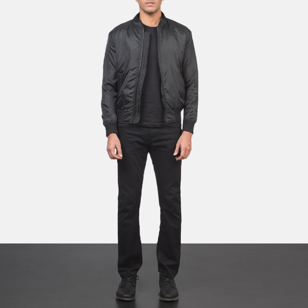 Men's Ramon Noir Blouson Bomber en Cuir pour Homme - Vue de profil avec coupe de manche ergonomique