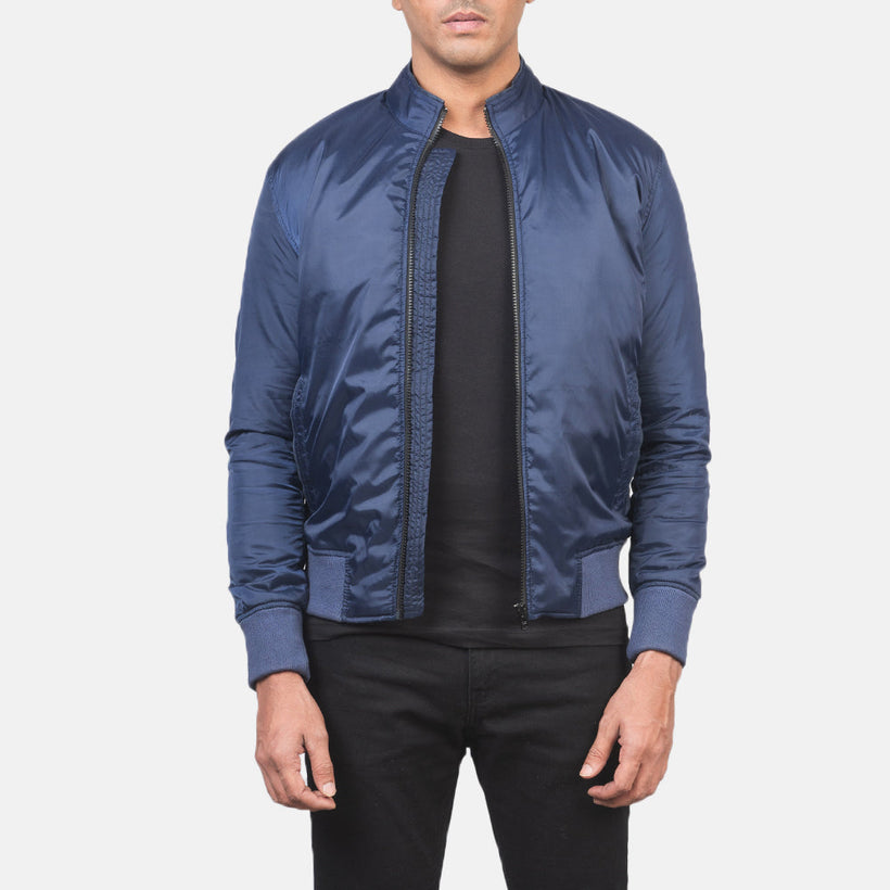 Ramon Bleu Blouson Bomber en Cuir pour Homme