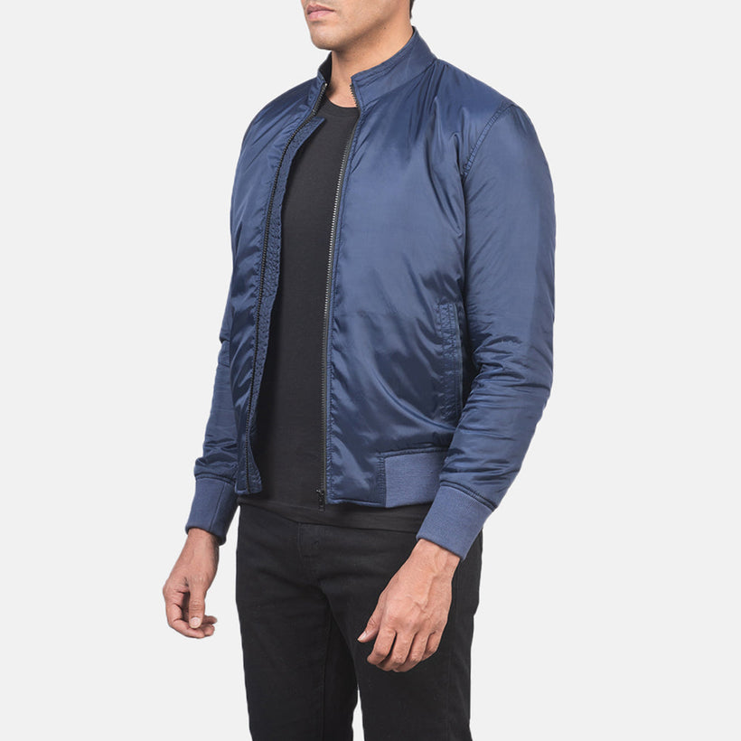 Ramon Bleu Blouson Bomber en Cuir pour Homme