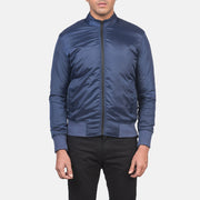 Vue détaillée of Band &amp; Zipper with wind flap Hardware on Men's Ramon Bleu Blouson Bomber en Cuir pour Homme