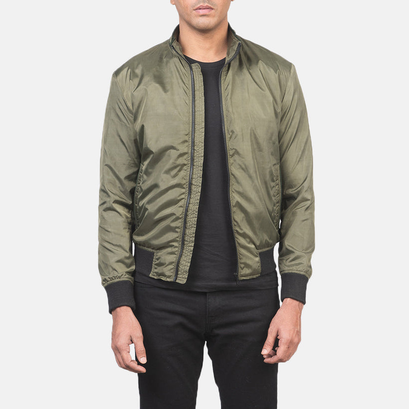 Ramon Vert Blouson Bomber en Cuir pour Homme
