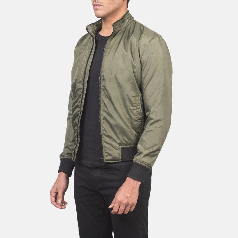 Ramon Vert Blouson Bomber en Cuir pour Homme