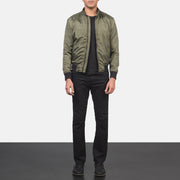 Men's Ramon Vert Blouson Bomber en Cuir pour Homme - Vue de profil avec coupe de manche ergonomique
