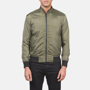 Vue détaillée of Band &amp; Zipper with wind flap Hardware on Men's Ramon Vert Blouson Bomber en Cuir pour Homme