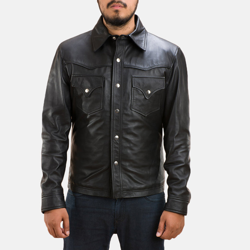 Ranchson Noir Leather Shirt pour Homme
