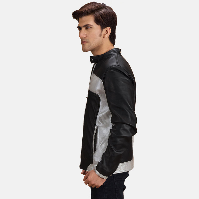 Randolf Silver Noir Veste Motard en Cuir pour Homme