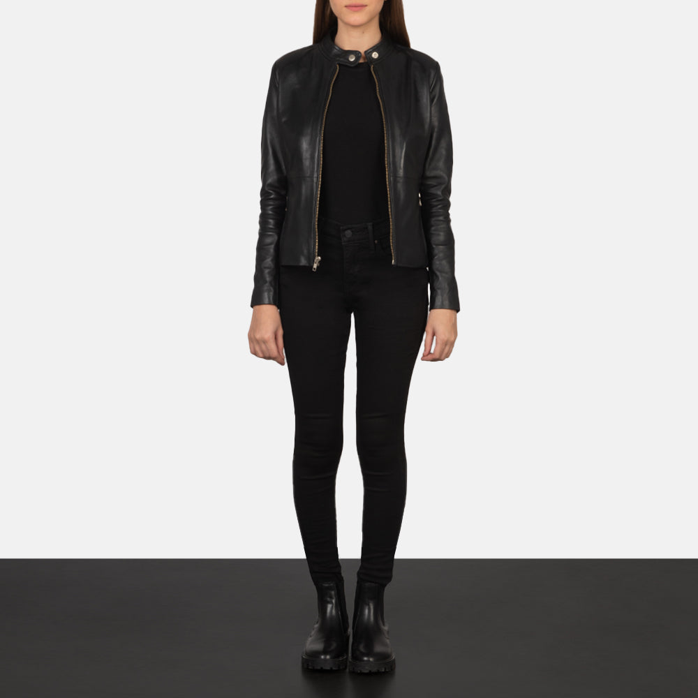 Rave Marron Veste Motard en Cuir pour Femme – Vue produit alternative 4