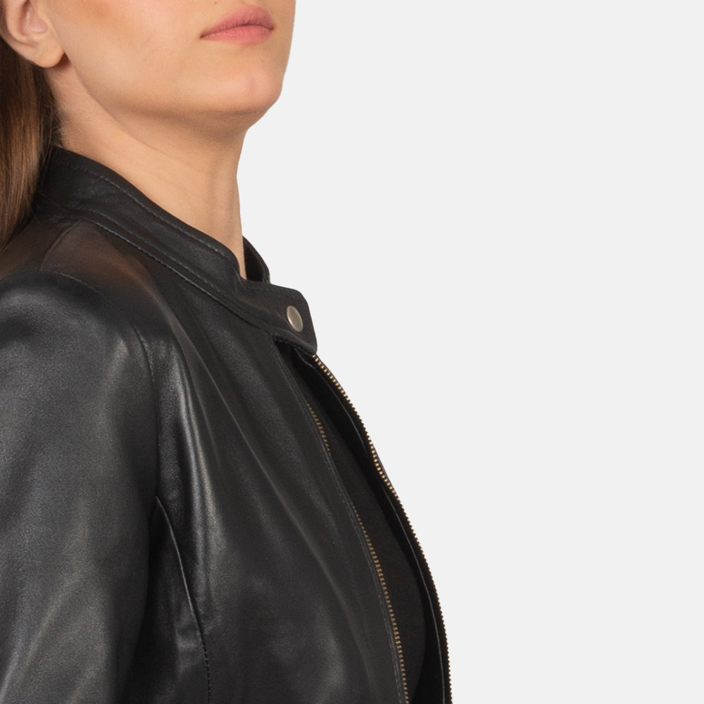 Rave Marron Veste Motard en Cuir pour Femme – Vue produit alternative 6