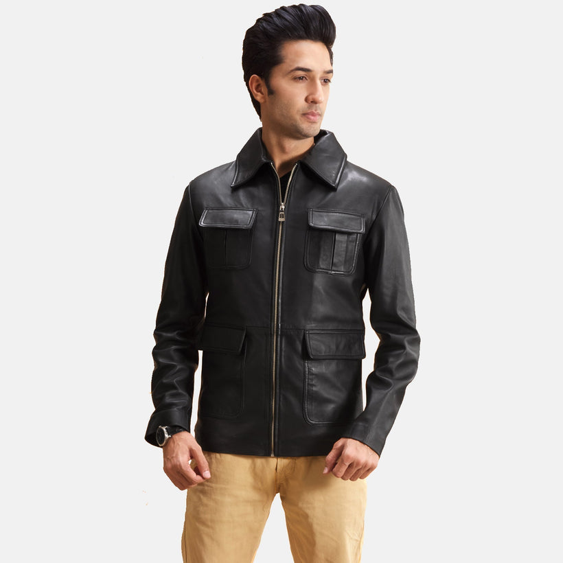 Raven Noir Veste en Cuir pour Homme
