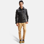 Authentic Sheepskin Leather with Semi-aniline Finish Grain Texture &amp; Heavy-Duty Seam Stitching Detail