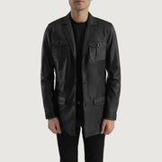 Ray Cutler Black Leather Blazer in Black Sheepskin Leather - Vue de face &amp; silhouette ajustée | Acheter en ligne