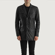 Vue détaillée of Band &amp; Button Hardware on Ray Cutler Black Leather Blazer