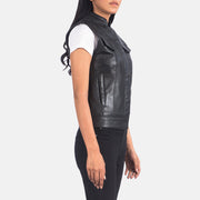 Black Sheepskin Leather Biker Jacket - Back View Showing Tailored Shoulder Fit & Clean Hemline