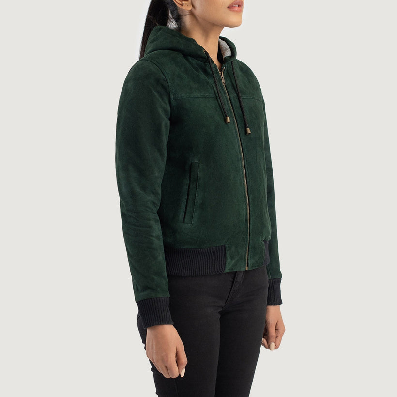 Rebella Hooded Blouson Bombardier en Cuir pour Femme