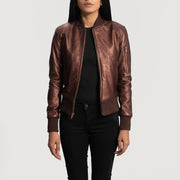 Maroon Sheepskin Leather Bomber Jacket - Vue de dos avec coupe ajustée aux épaules &amp; ourlet soigné
