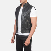 Black Cowhide &Amp; Sheepskin Leather Biker Jacket - Back View Showing Tailored Shoulder Fit & Clean Hemline