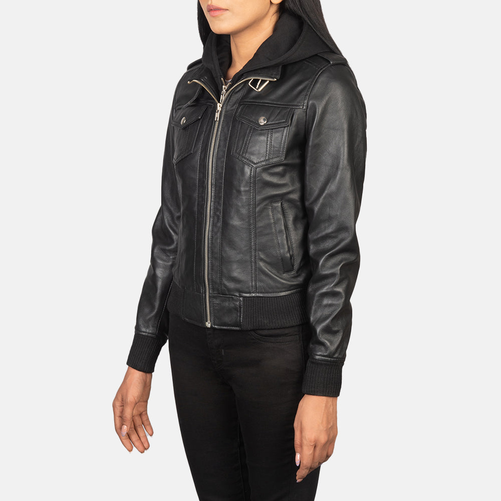 Roslyn Hooded Blouson Bomber en Cuir pour Femme – Vue produit alternative 2