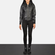 Roslyn Hooded Blouson Bomber en Cuir pour Femme – Vue produit alternative 3