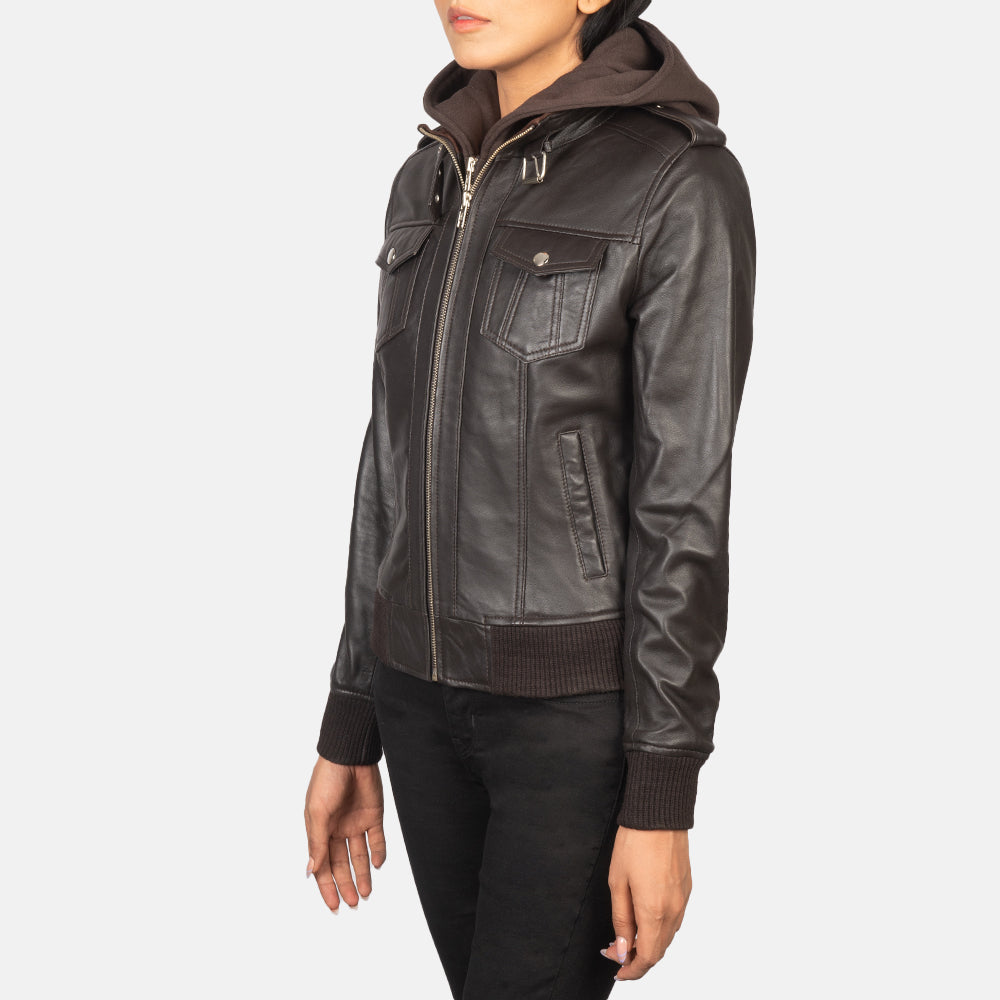 Brown Sheepskin Leather Bomber Jacket - Vue de dos avec coupe ajustée aux épaules &amp; ourlet soigné