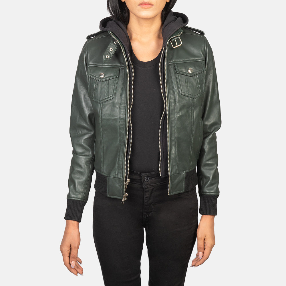 Roslyn Hooded Blouson Bomber en Cuir pour Femme – Vue produit alternative 1