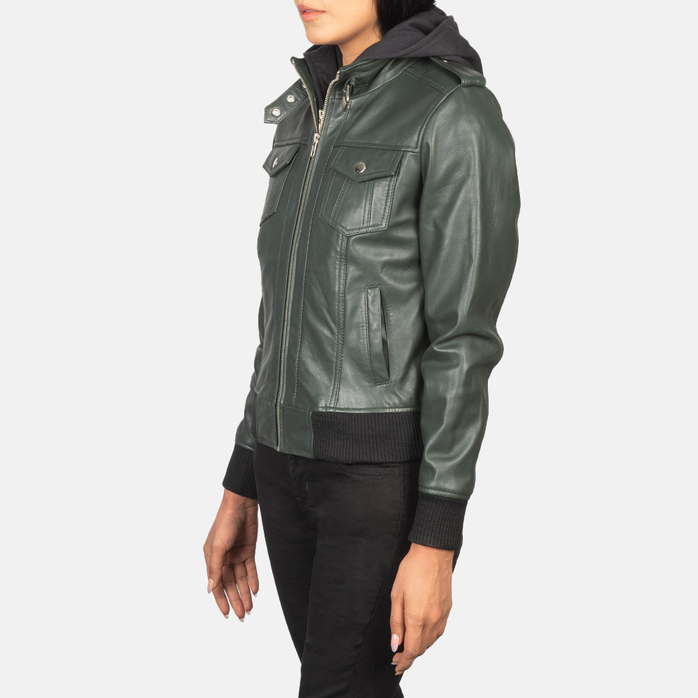 Roslyn Hooded Blouson Bomber en Cuir pour Femme – Vue produit alternative 2