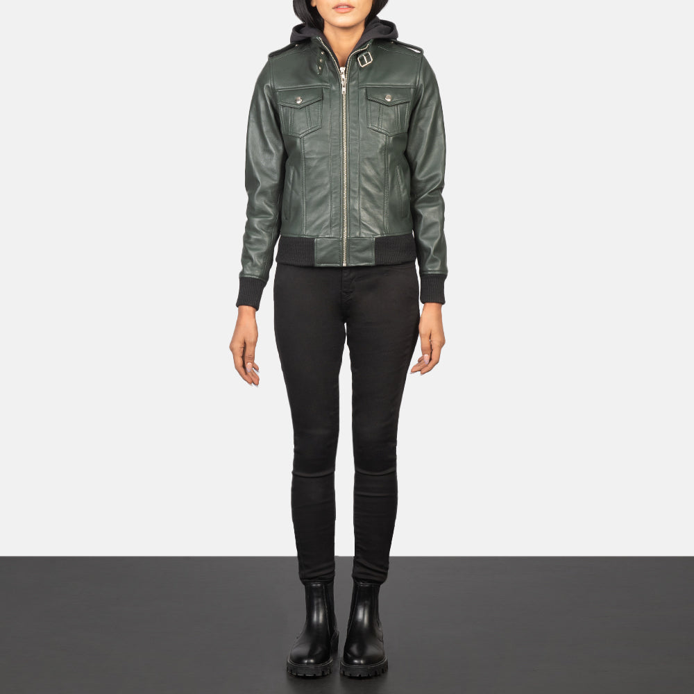 Roslyn Hooded Blouson Bomber en Cuir pour Femme – Vue produit alternative 3