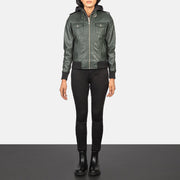 Roslyn Hooded Blouson Bomber en Cuir pour Femme – Vue produit alternative 3