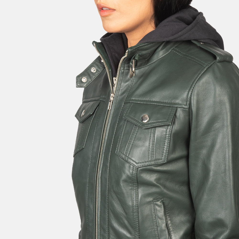 Roslyn Hooded Blouson Bomber en Cuir pour Femme – Vue produit alternative 6