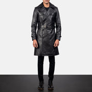 
Royson Noir Leather Duster Manteau en Cuir pour Homme in Black Cowhide Leather - Vue de face & silhouette ajustée | Acheter en ligne
