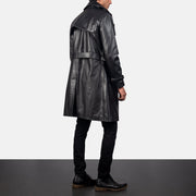 
Royson Noir Leather Duster Manteau en Cuir pour Homme - Vue de profil mettant en valeur la coupe de manche ergonomique