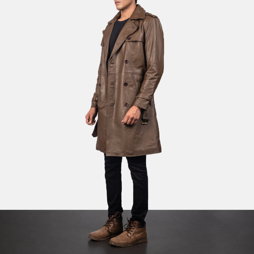 Royson Marron Leather Duster Manteau en Cuir pour Homme