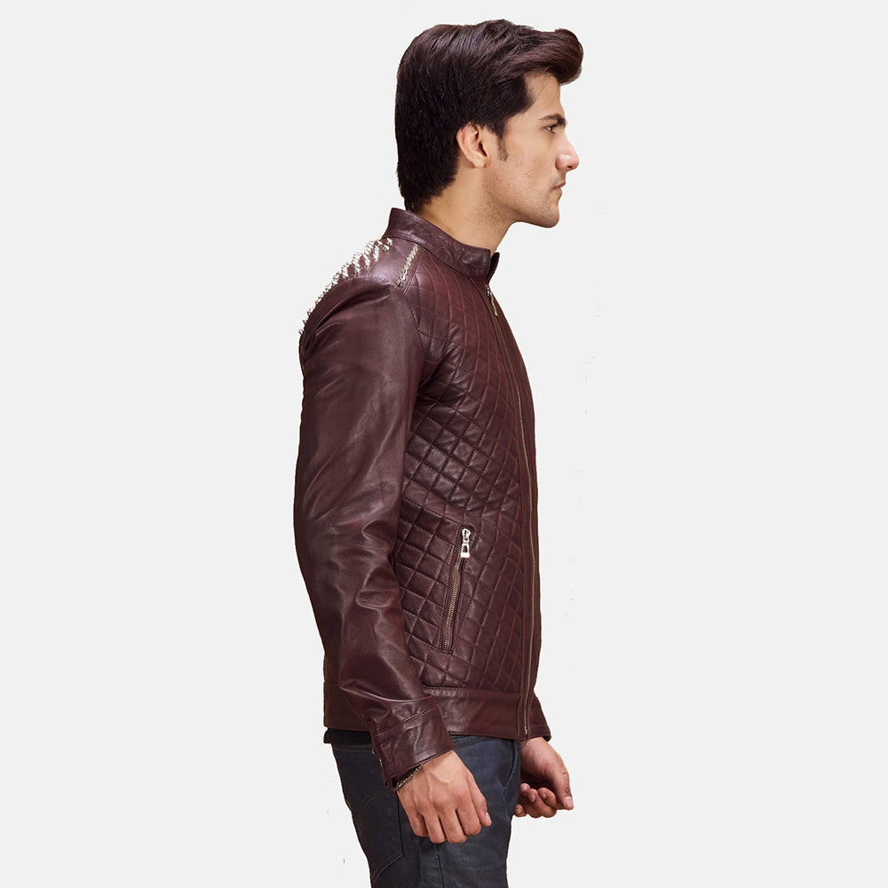 Maroon Sheepskin Leather Biker Jacket - Vue de dos avec coupe ajustée aux épaules &amp; ourlet soigné