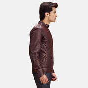 Maroon Sheepskin Leather Biker Jacket - Vue de dos avec coupe ajustée aux épaules &amp; ourlet soigné