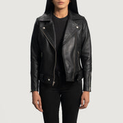 
Détail de confection artisanale de l'ourlet sur Rumy Maroon Leather Biker Jacket
