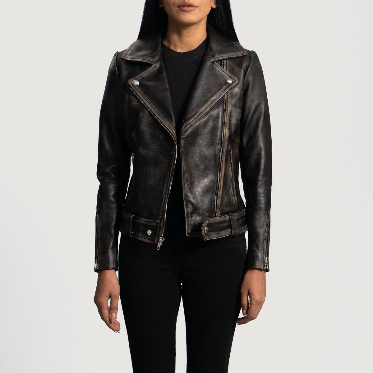 
Rumy Bordeaux Veste Motard en Cuir pour Femme – alternate product view 1