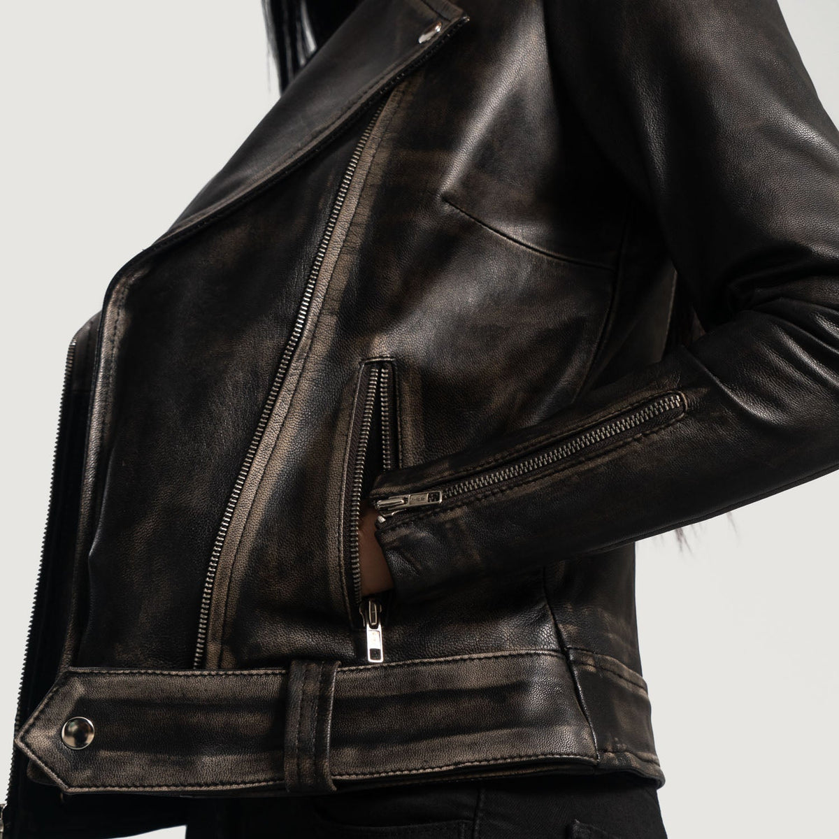 
Rumy Bordeaux Veste Motard en Cuir pour Femme – alternate product view 6