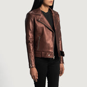 
Maroon Sheepskin Leather Biker Jacket - Vue arrière montrant la carrure ajustée et l'ourlet net