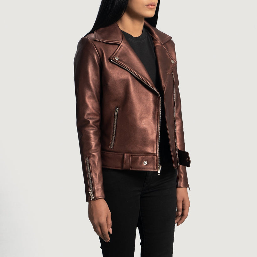 Rumy Bordeaux Veste Motard en Cuir pour Femme