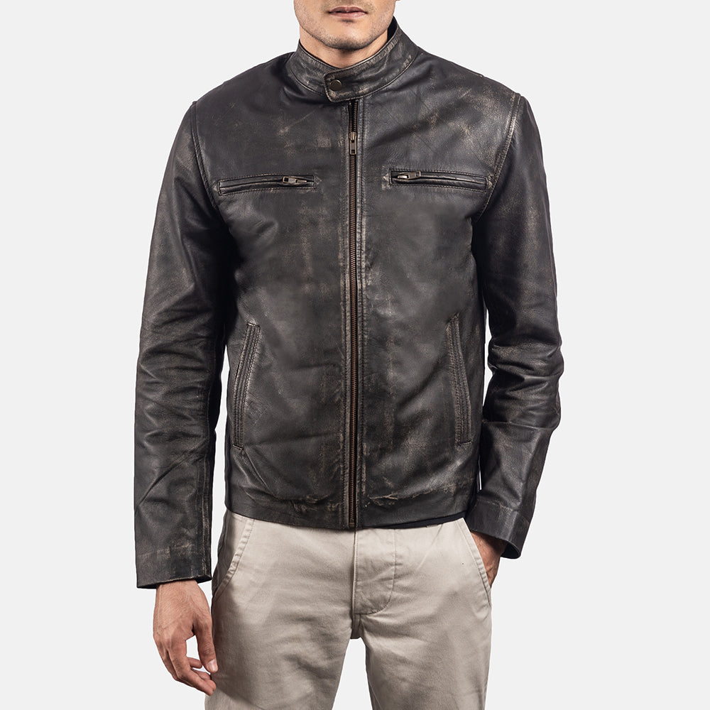 Rustic Veste Motard en Cuir pour Homme – Vue produit alternative 3